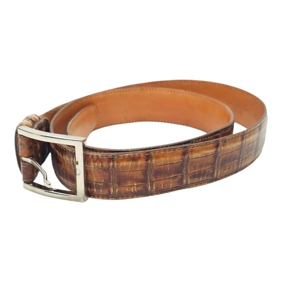 Martin Dingman Belt Men Sz 38/95 Brown Alligator Grain Calf Leather Handmade USA - Picture 11 of 13